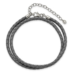 SS Reflections Gray Leather Rh-plated 14in w/2in ext Choker/Wrap Bracelet