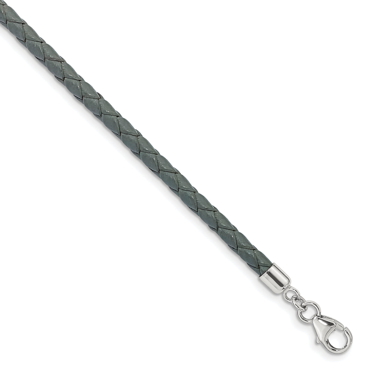 SS Reflections Gray Leather Rh-plated 14in w/2in ext Choker/Wrap Bracelet