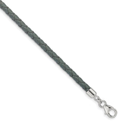 SS Reflections Gray Leather Rh-plated 14in w/2in ext Choker/Wrap Bracelet