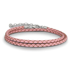 SS Reflections Pink Leather Rh-plated 14in w/2in ext Choker/Wrap Bracelet