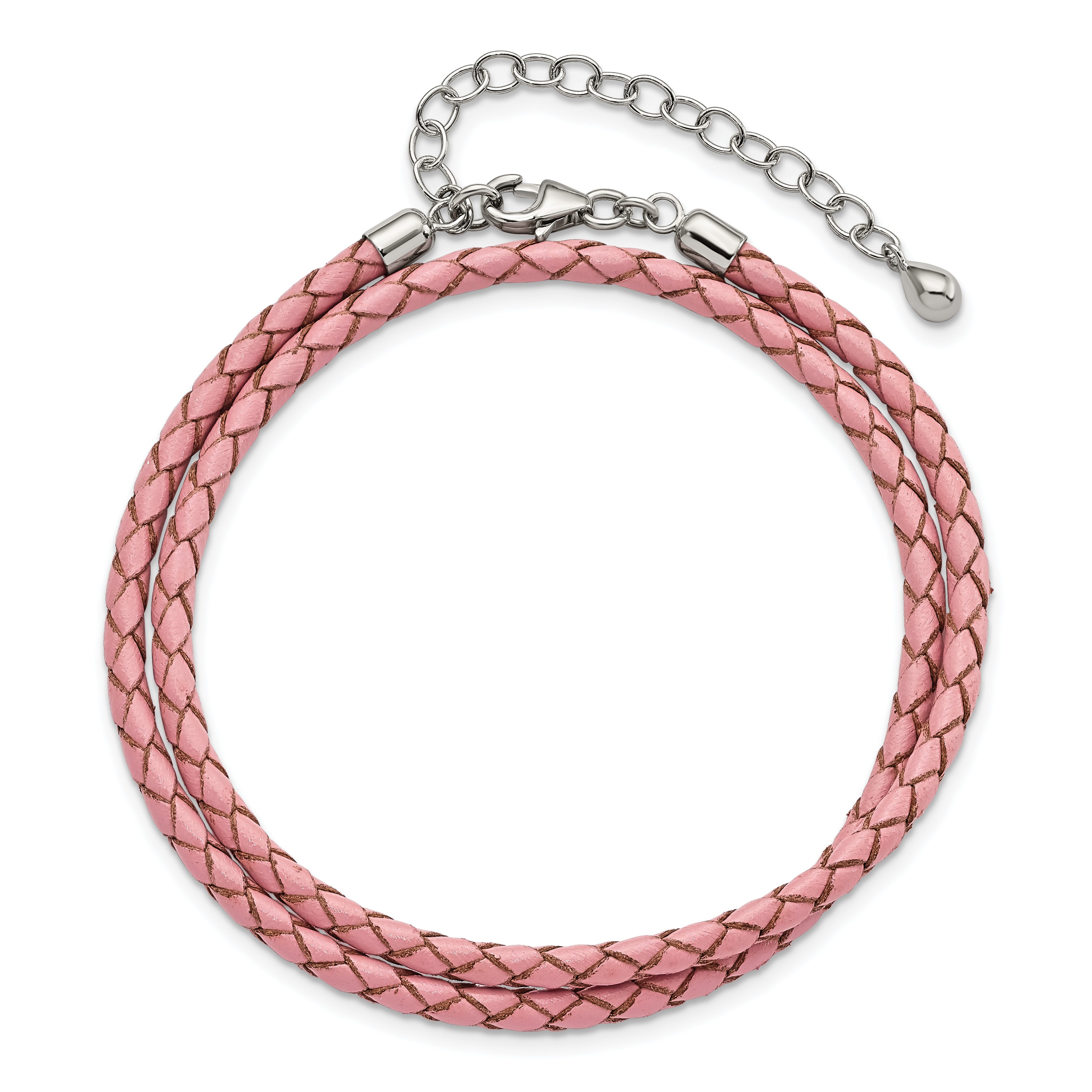 SS Reflections Pink Leather Rh-plated 14in w/2in ext Choker/Wrap Bracelet