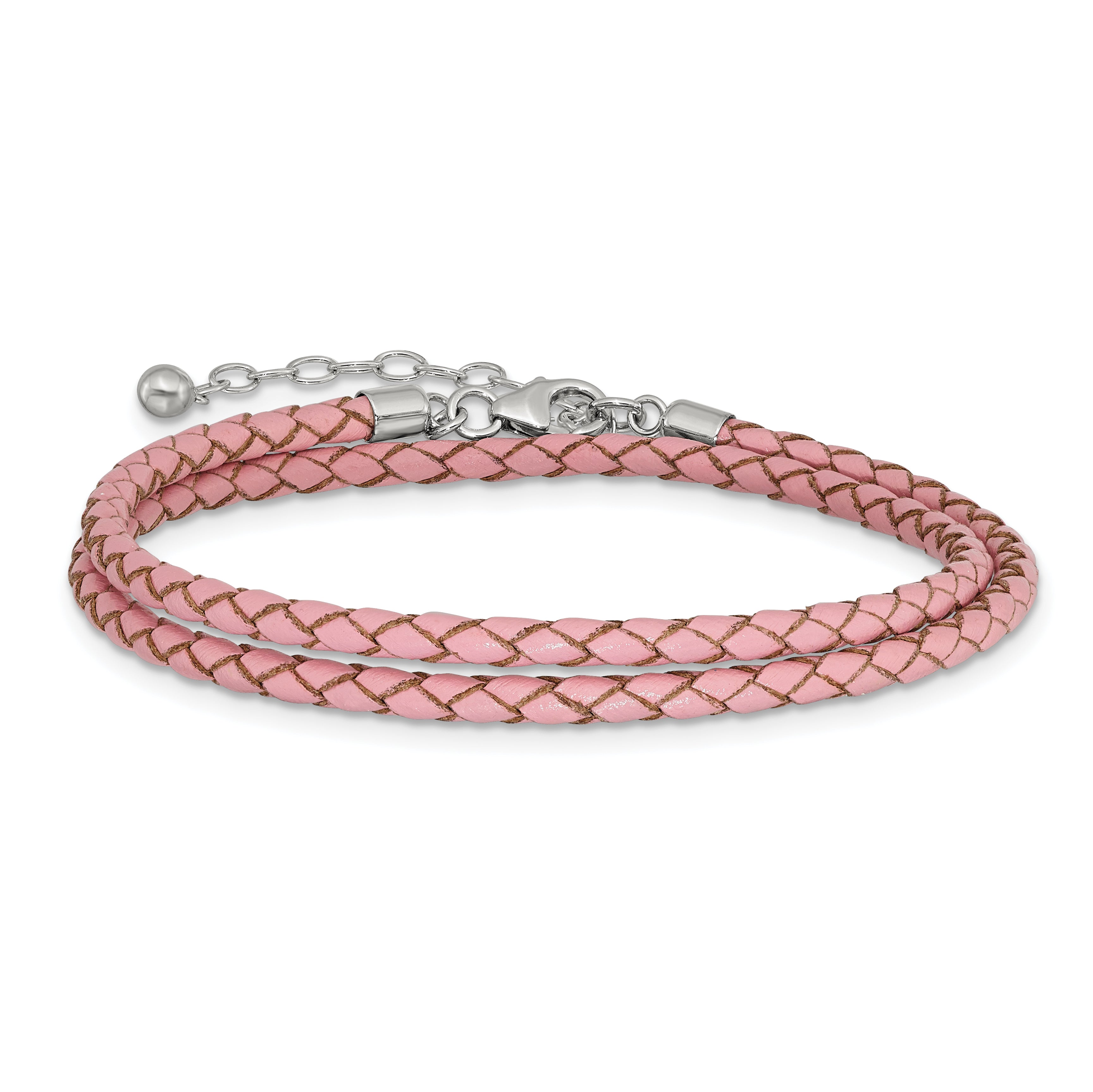 SS Reflections Pink Leather Rh-plated 14in w/2in ext Choker/Wrap Bracelet