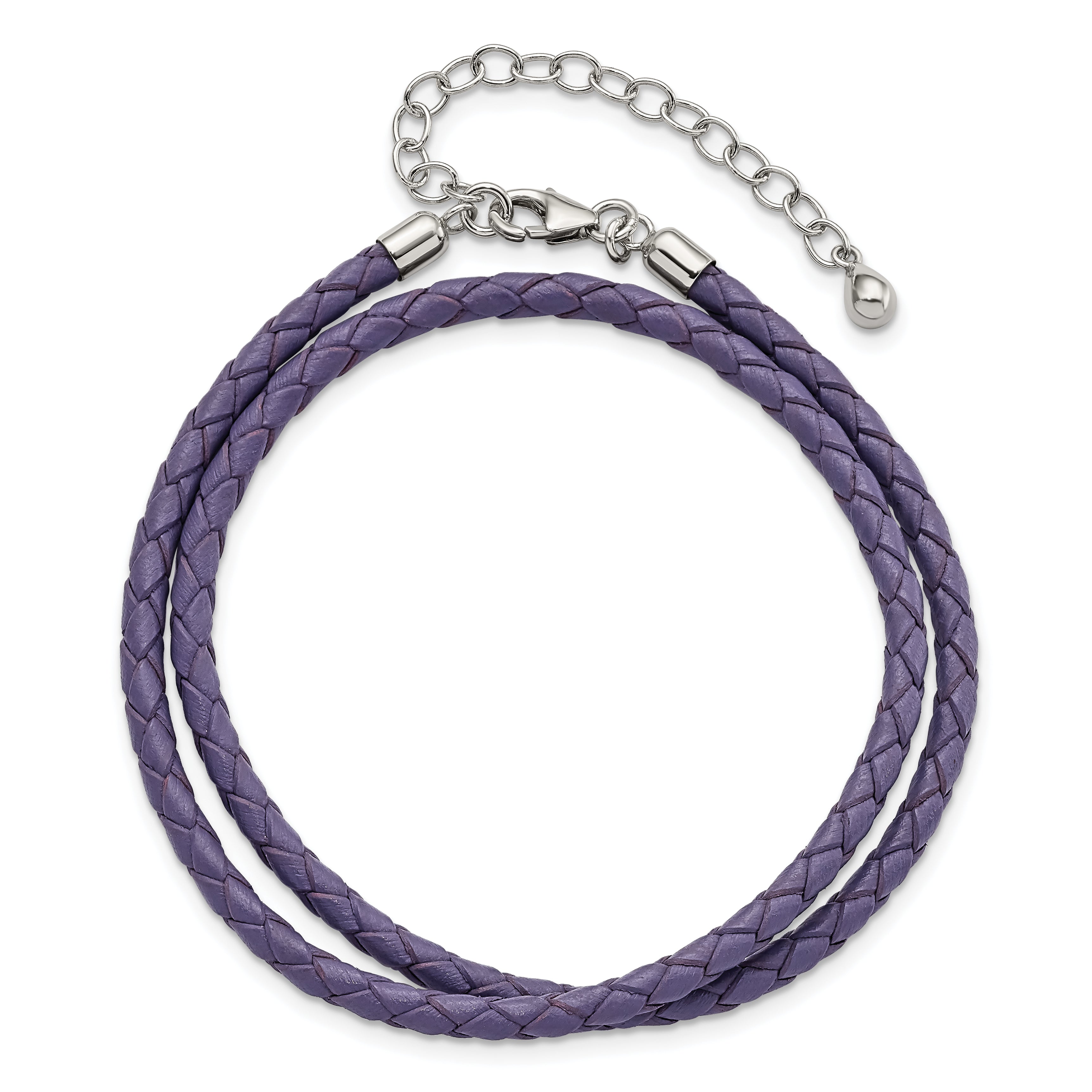 SS Reflections Purple Leather Rh-plated 14in w/2in ext Choker/Wrap Bracelet