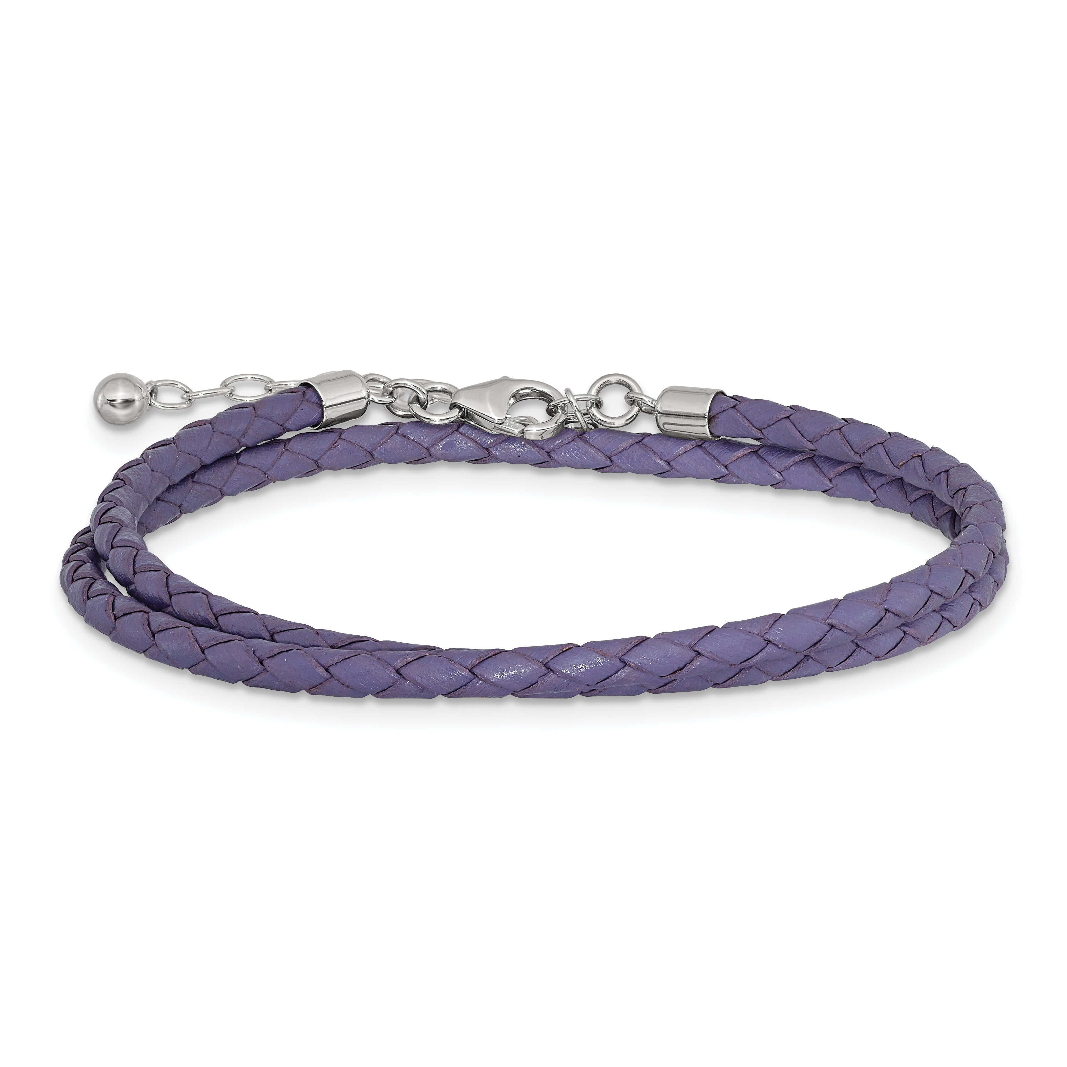 SS Reflections Purple Leather Rh-plated 14in w/2in ext Choker/Wrap Bracelet