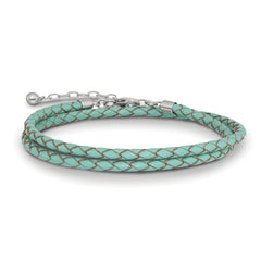 SS Reflections Teal Leather Rh-plated 14in w/2in ext Choker/Wrap Bracelet