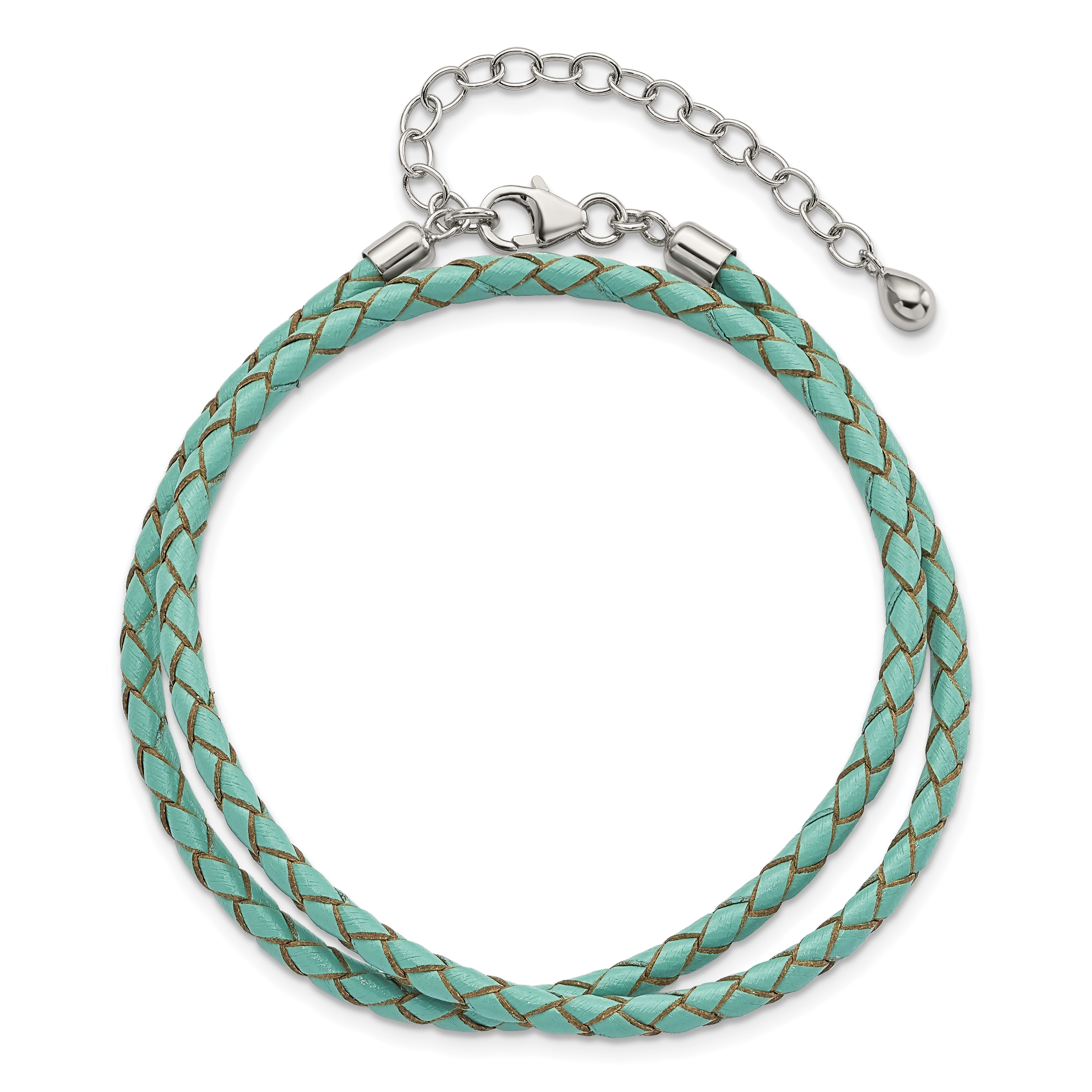 SS Reflections Teal Leather Rh-plated 14in w/2in ext Choker/Wrap Bracelet