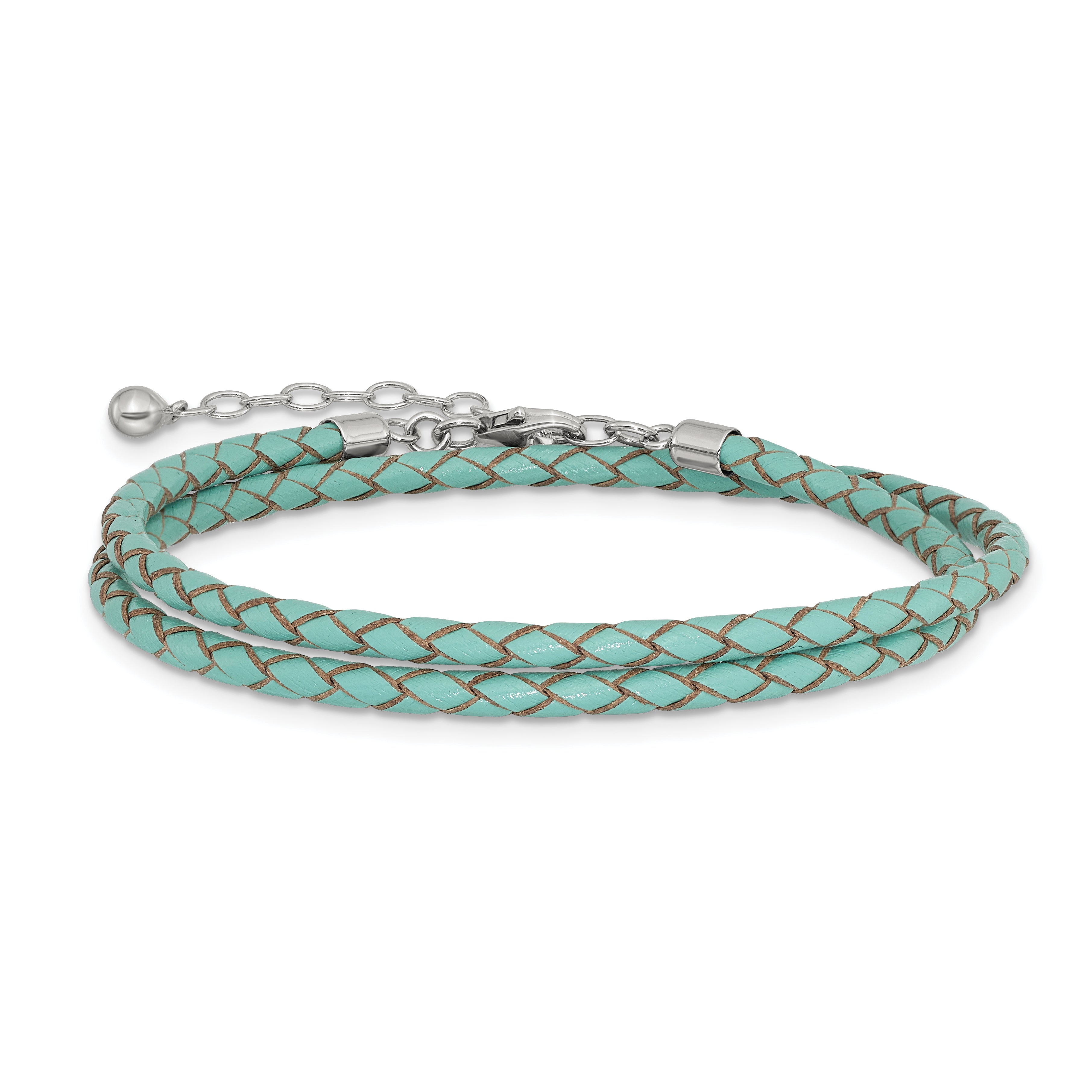 SS Reflections Teal Leather Rh-plated 14in w/2in ext Choker/Wrap Bracelet