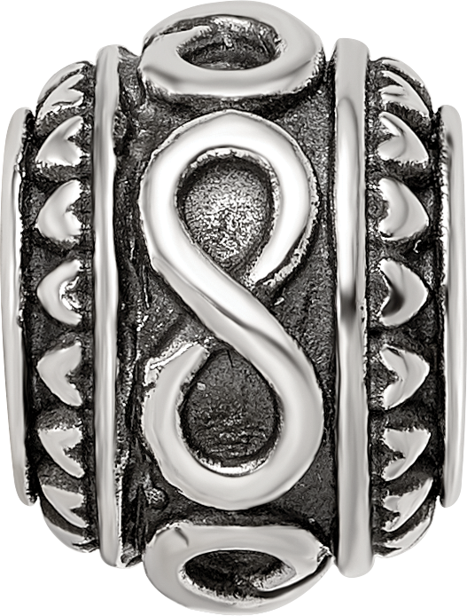 Sterling Silver Reflections Antiqued Infinity & Heart Pattern Bead