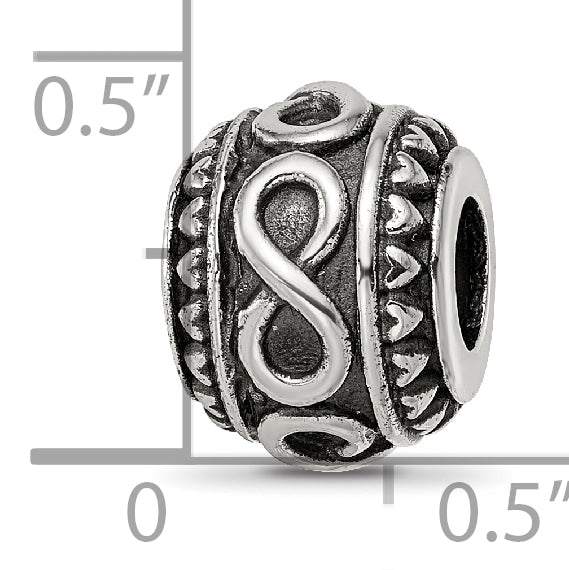 Sterling Silver Reflections Antiqued Infinity & Heart Pattern Bead