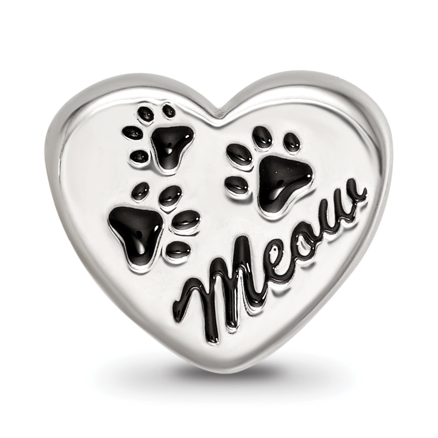 Sterling Silver Reflections Enamel Meow Paw Print Heart Bead