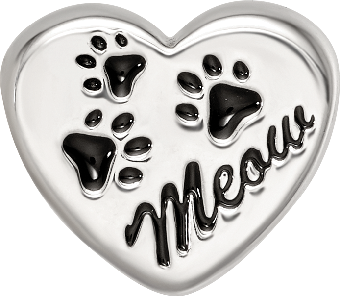 Sterling Silver Reflections Enamel Meow Paw Print Heart Bead