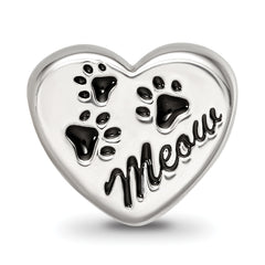 Sterling Silver Reflections Enamel Meow Paw Print Heart Bead