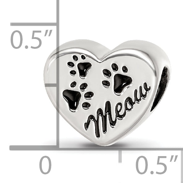 Sterling Silver Reflections Enamel Meow Paw Print Heart Bead