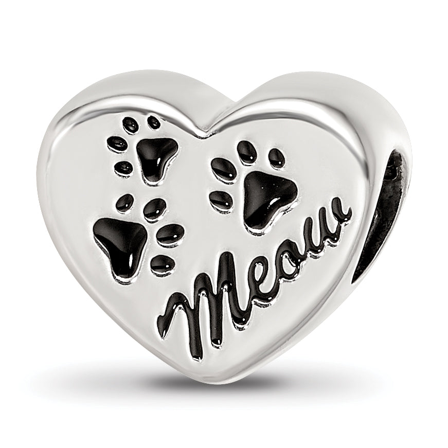 Sterling Silver Reflections Enamel Meow Paw Print Heart Bead