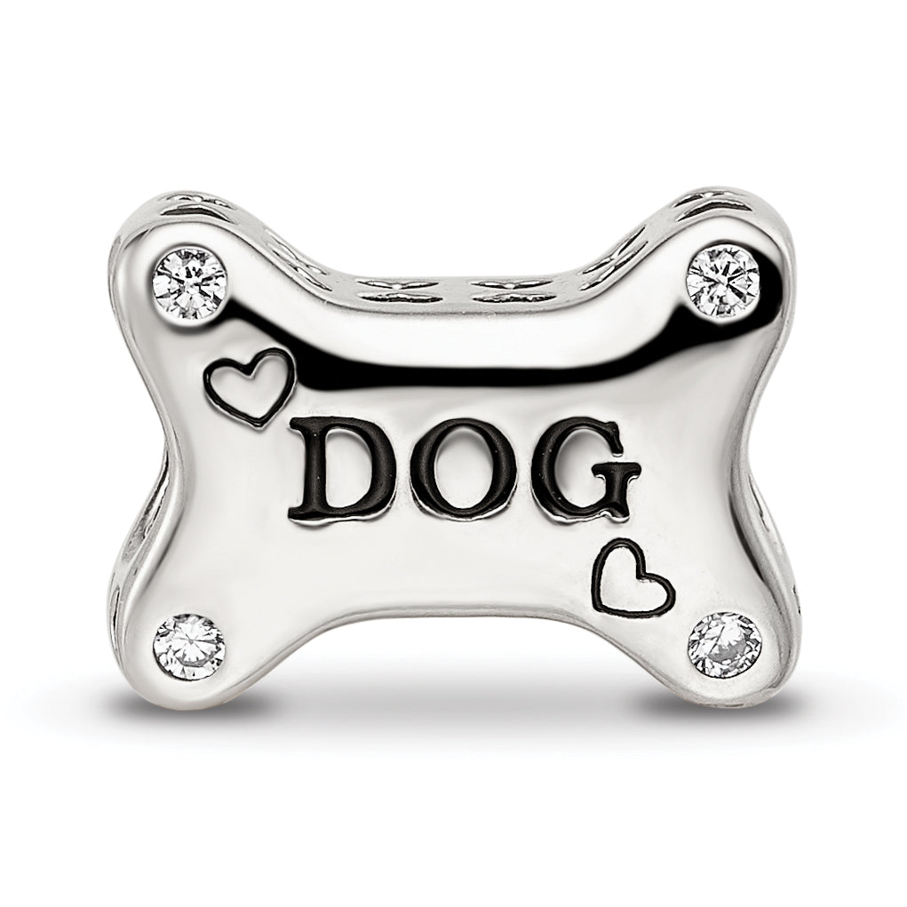 Sterling Silver Reflections Enamel Dog Bone CZ Bead