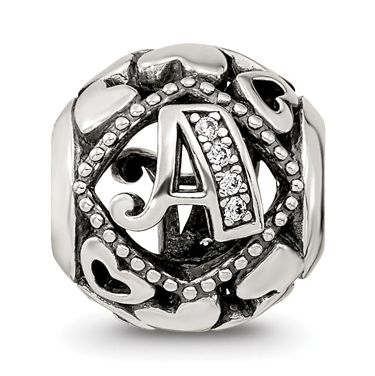 Sterling Silver Reflections CZ Letter A Bead