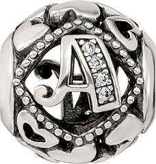 Sterling Silver Reflections CZ Letter A Bead