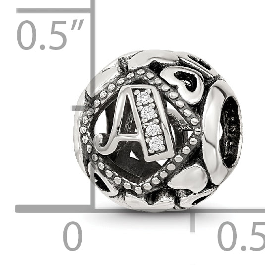 Sterling Silver Reflections CZ Letter A Bead