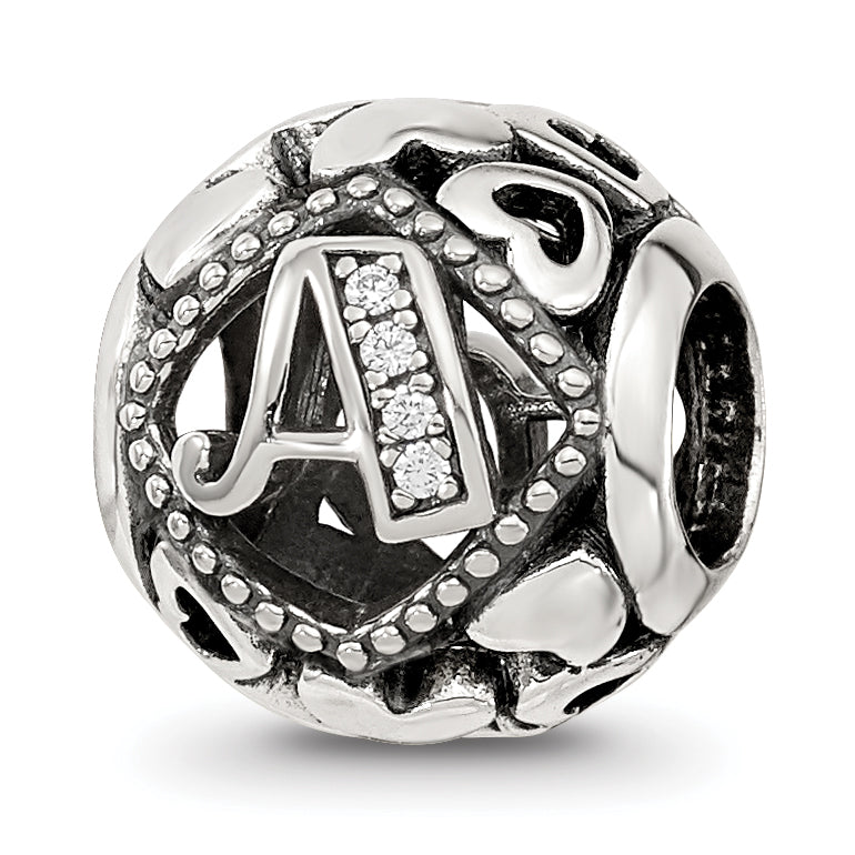 Sterling Silver Reflections CZ Letter A Bead