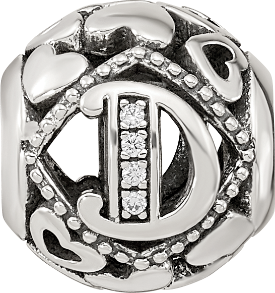 Sterling Silver Reflections CZ Letter D Bead