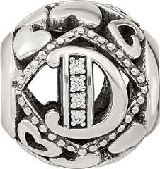 Sterling Silver Reflections CZ Letter D Bead