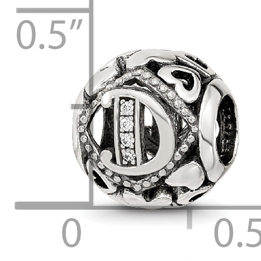 Sterling Silver Reflections CZ Letter D Bead