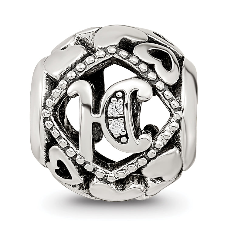 Sterling Silver Reflections CZ Letter H Bead