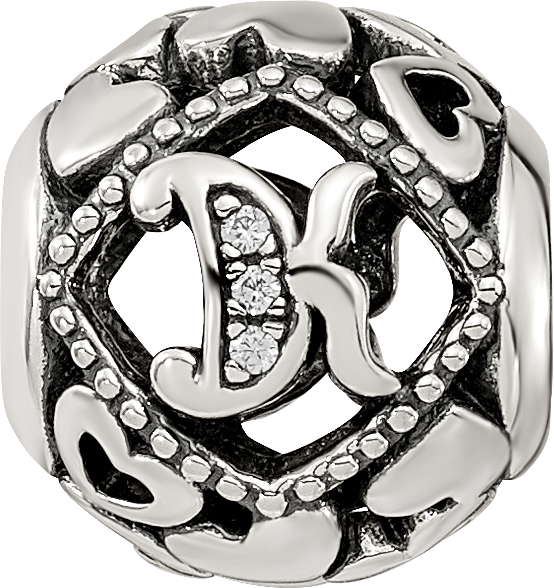 Sterling Silver Reflections CZ Letter K Bead