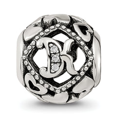 Sterling Silver Reflections CZ Letter K Bead