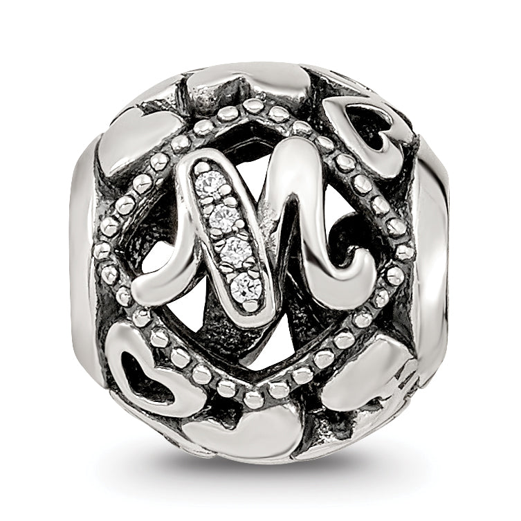 Sterling Silver Reflections CZ Letter M Bead