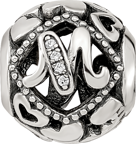 Sterling Silver Reflections CZ Letter M Bead