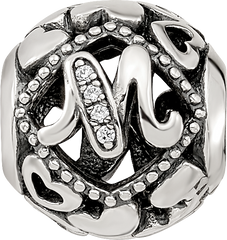 Sterling Silver Reflections CZ Letter M Bead