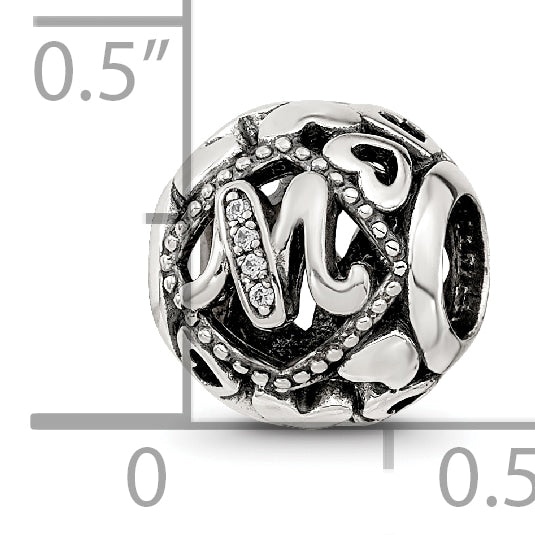 Sterling Silver Reflections CZ Letter M Bead