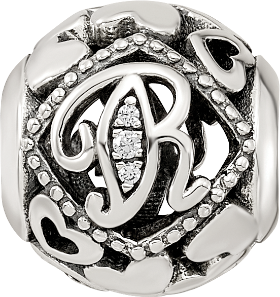 Sterling Silver Reflections CZ Letter R Bead