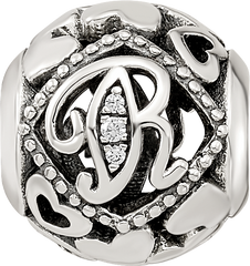 Sterling Silver Reflections CZ Letter R Bead