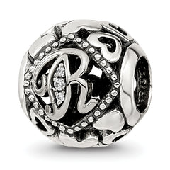 Sterling Silver Reflections CZ Letter R Bead