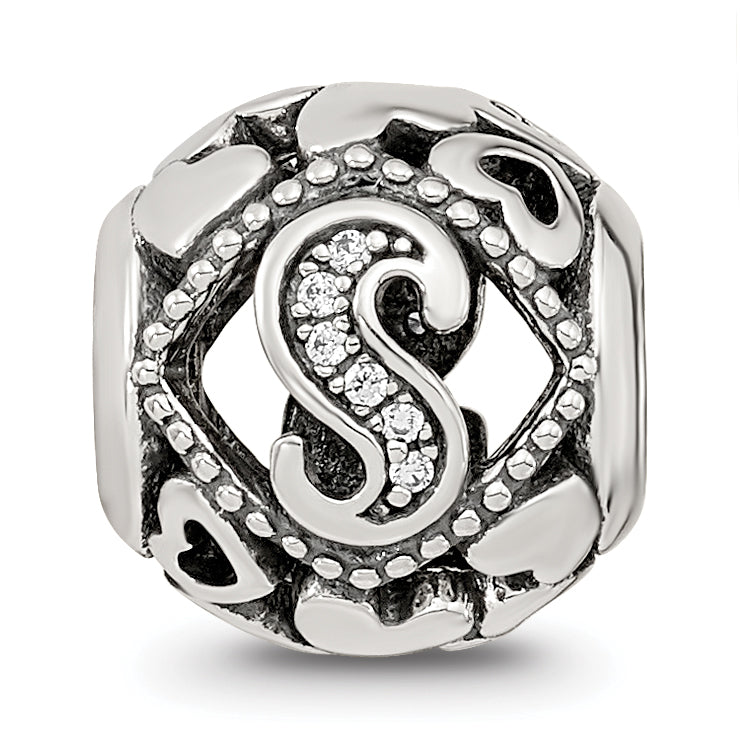 Sterling Silver Reflections CZ Letter S Bead