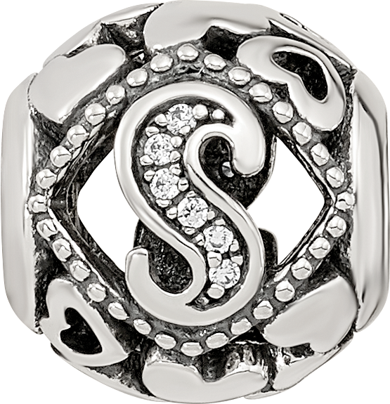 Sterling Silver Reflections CZ Letter S Bead