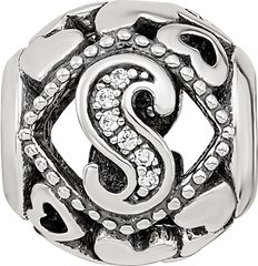 Sterling Silver Reflections CZ Letter S Bead