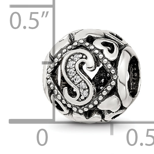 Sterling Silver Reflections CZ Letter S Bead