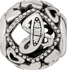 Sterling Silver Reflections CZ Letter J Bead