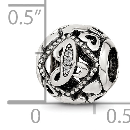 Sterling Silver Reflections CZ Letter J Bead