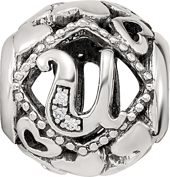 Sterling Silver Reflections CZ Letter U Bead