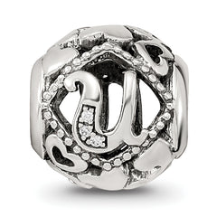 Sterling Silver Reflections CZ Letter U Bead