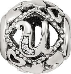 Sterling Silver Reflections CZ Letter U Bead