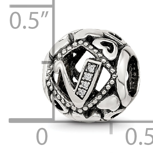 Sterling Silver Reflections CZ Letter V Bead