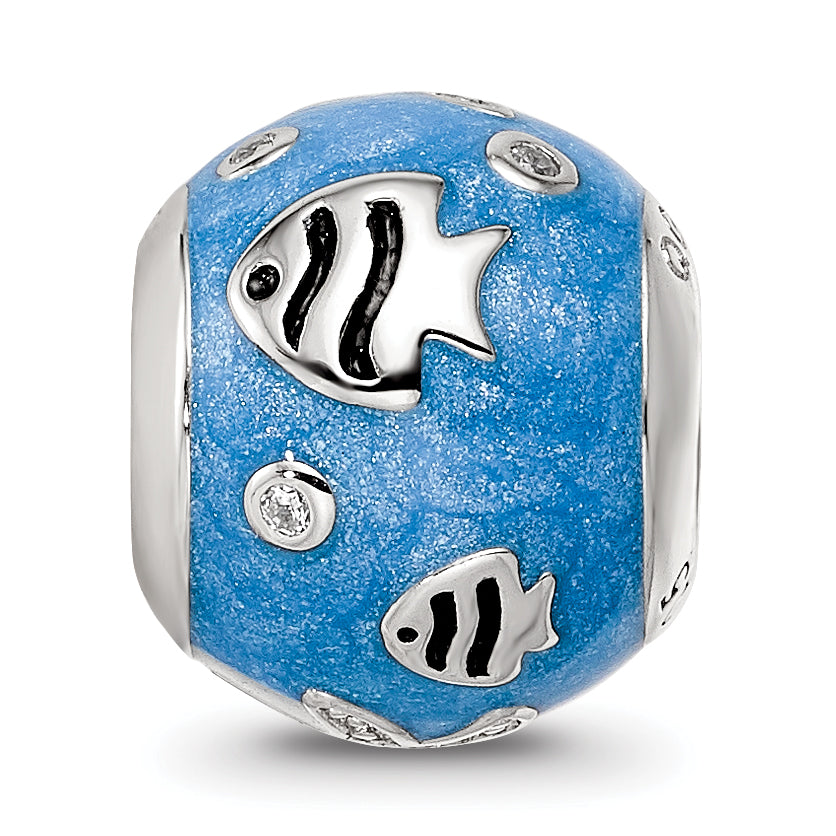 Sterling Silver Reflections Rhod-plated Enamel CZ Sea Life Bead