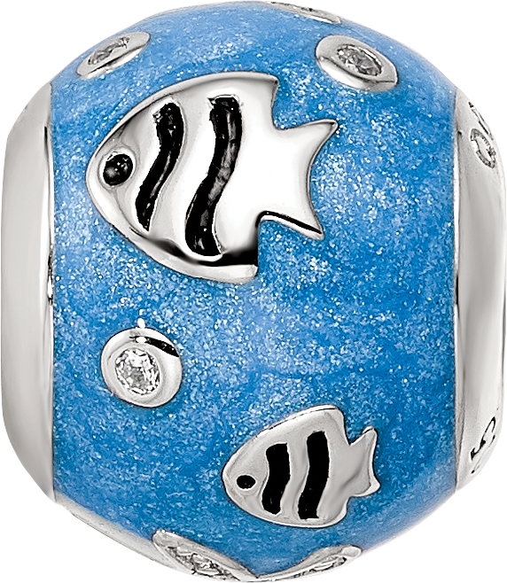 Sterling Silver Reflections Rhod-plated Enamel CZ Sea Life Bead