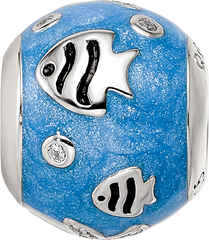 Sterling Silver Reflections Rhod-plated Enamel CZ Sea Life Bead