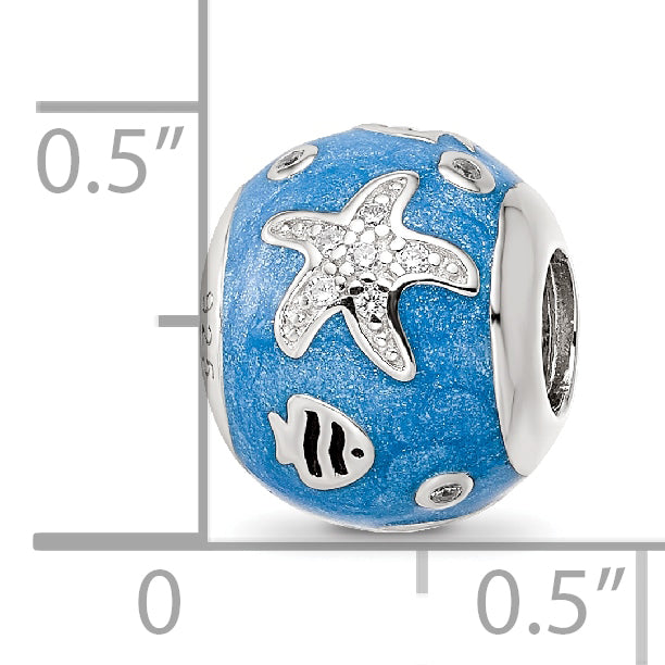 Sterling Silver Reflections Rhod-plated Enamel CZ Sea Life Bead